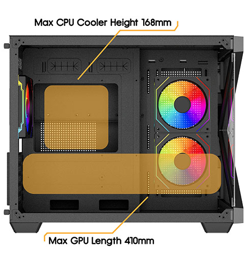 Vida Arcade Black ARGB Gaming Case - MATX Glass Panel, 3x ARGB PWM Fans, ARGB Hub & Remote Control