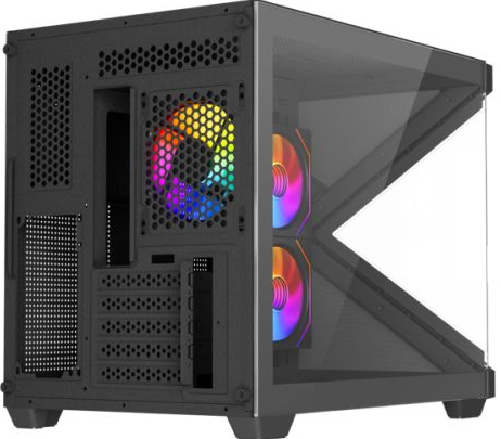 Vida Arcade Black ARGB Gaming Case - MATX Glass Panel, 3x ARGB PWM Fans, ARGB Hub & Remote Control