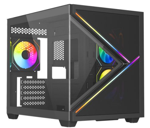 Vida Arcade Black ARGB Gaming Case - MATX Glass Panel, 3x ARGB PWM Fans, ARGB Hub & Remote Control